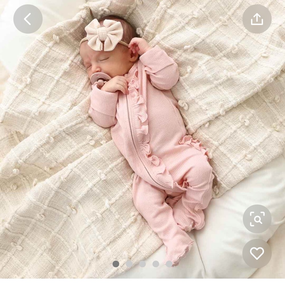 Caden Lane Lovely Pink Waffle Bamboo Zippered Ruffle Footie